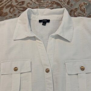 AUW White Blouse with Gold Accents Buttons Size Large